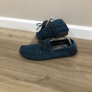 Salvatore Ferragamo Atlante Blue Suede Men Drivers Loafers Logo Back 10 EE